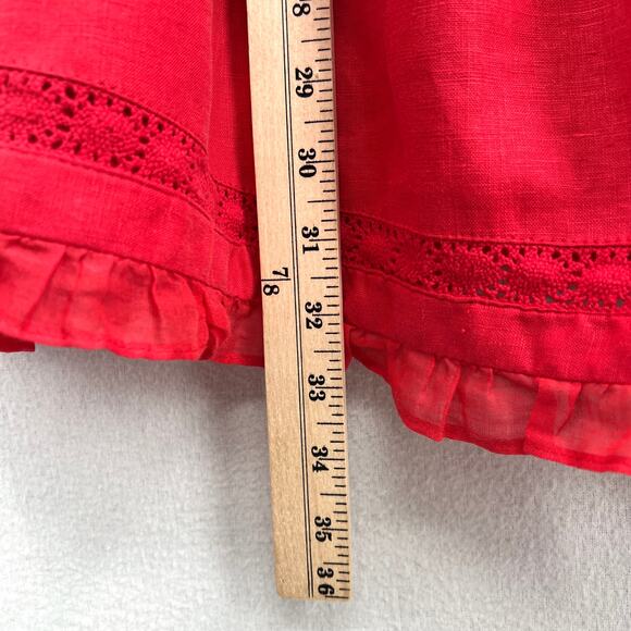 JOSLIN Amella Linen Mini Wrap Dress Womens 0 Red Sleeveless Collar V Neck Ruffle - Picture 16 of 16